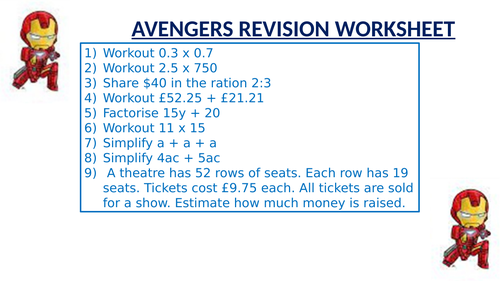 AVENGERS REVISION WORKSHEET 5