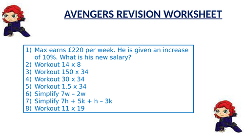 AVENGERS REVISION WORKSHEET 6 | Teaching Resources