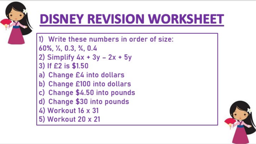 DISNEY REVISION WORKSHEET 5