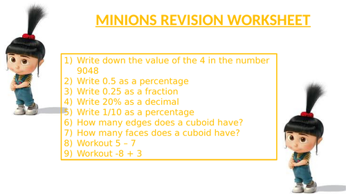 MINIONS REVISON WORKSHEET 1