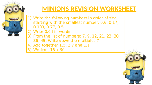 MINIONS REVISION WORKSHEET 3