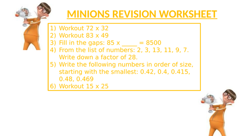 MINIONS REVISION WORKSHEET 5