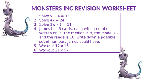 MONSTERS INC REVISION WORKSHEET 2