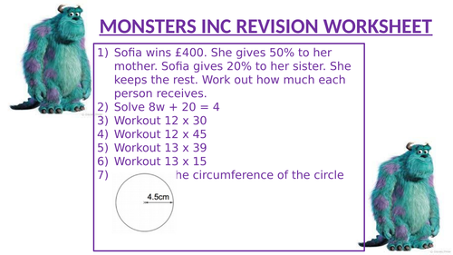 MONSTERS INC REVISION WORKSHEET 4