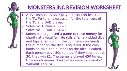 MONSTERS INC REVISION WORKSHEET 6