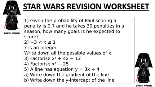 STAR WARS REVISION WORKSHEET 6