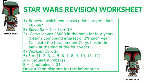 STAR WARS REVISION WORKSHEET 12