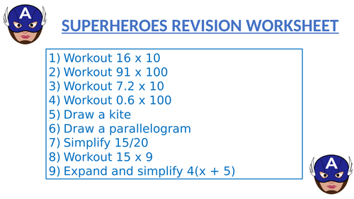 SUPERHEROES REVISION WORKSHEET 5