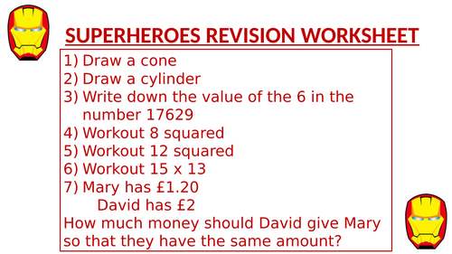 SUPERHEROES REVISION WORKSHEET 6