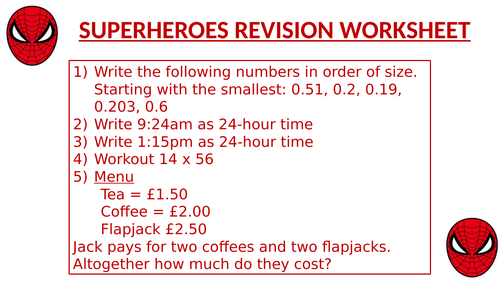 SUPERHEROES REVISION WORKSHEET 2