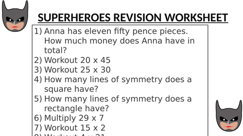 SUPERHEROES REVISION WORKSHEET 3