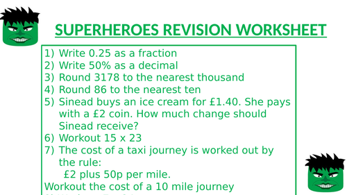 SUPERHEROES REVISION WORKSHEET 8