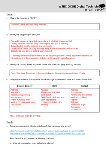 WJEC Digi Tech - Lesson 26: GDPR