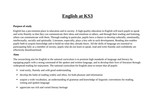 English KS3 National Curriculum Overview