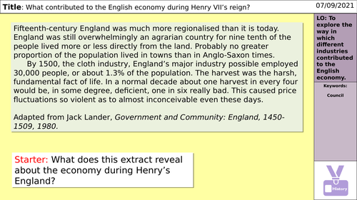 AQA Tudors 1C - Henry VII Economic Development