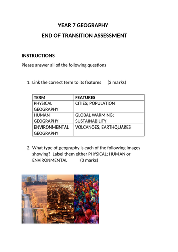 YEAR 6-7 GEOGRAPHY TRANSITION ASSESSMENT