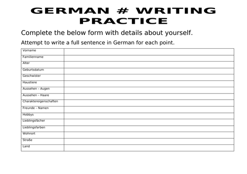 German | Writing practice | Basics