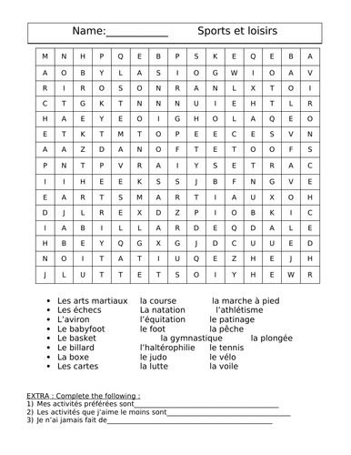 Wordsearch Les Sports- Dynamo 1