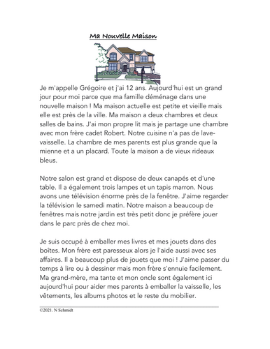 Ma Nouvelle Maison Lecture: My New House French Reading