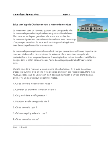 La maison de mes rêves Lecture: French Reading My Dream House