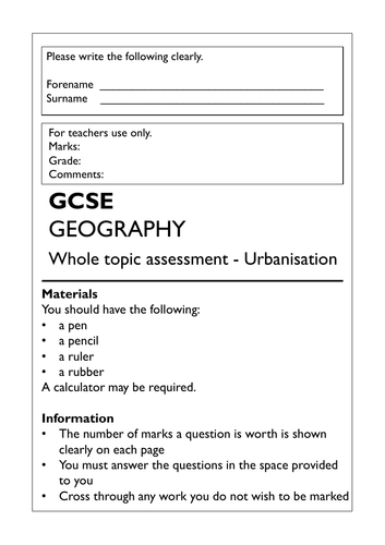 Urbanisation Topic Test
