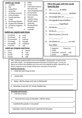 'les festivals/le 14 juillet' Conti style worksheet (studio 2 p37)