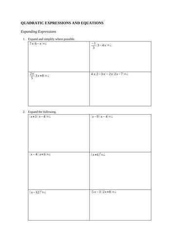 Year 10 Quadratic Equations Revision