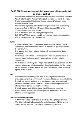 A Level geography notes - Human Rights Afghanistan case study