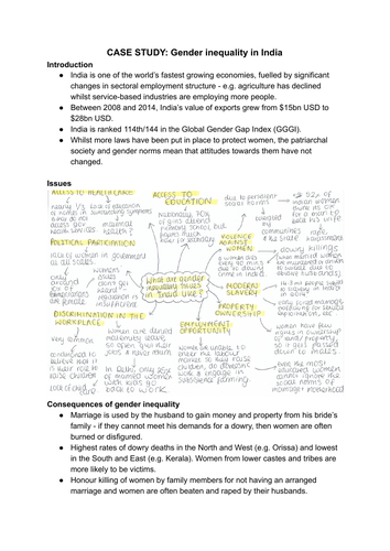 A Level Geography case study - India and Gender Inequality (Human Rights OCR B)