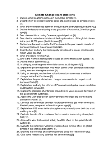 A Level geography OCR B climate change exam questions