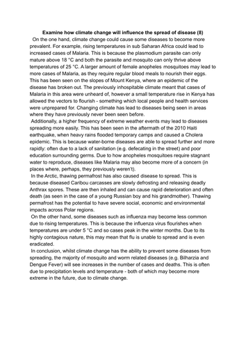 A Level geography model answer - disease dilemmas and climate change