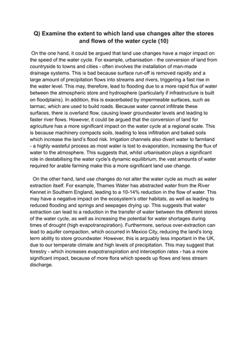 A Level geography earth's life support systems (water and carbon) model answer