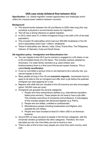 A Level geography global migration notes - USA case study with Mexico border