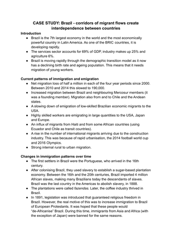 A Level geography global migration notes - Brazil EDC case study