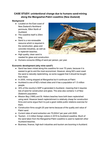 A Level geography Coasts notes - New Zealand coast and sand mining