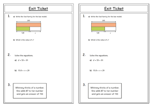 WRM - Year 7 - Equality and Equivalence - Exit Ticket
