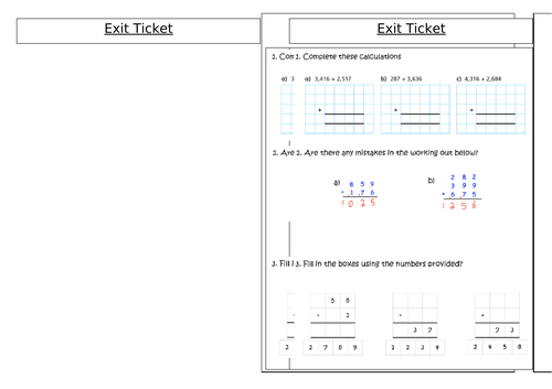 White Rose Maths - Year 7 - Column Addition - Exit Ticket