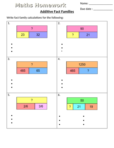 WRM - Year 7 - Fact Families - Homework