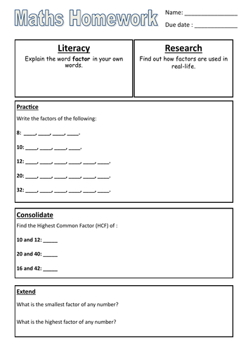 WRM - Year 7 - Factors - Homework