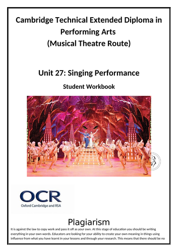 Unit 27: Singing Performance Workbook (Cambridge Technicals Performing Arts)