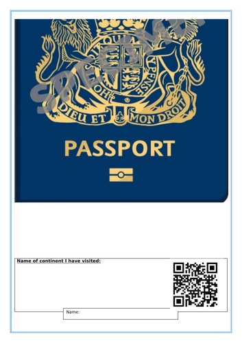 continents QR booklet passport - KS1