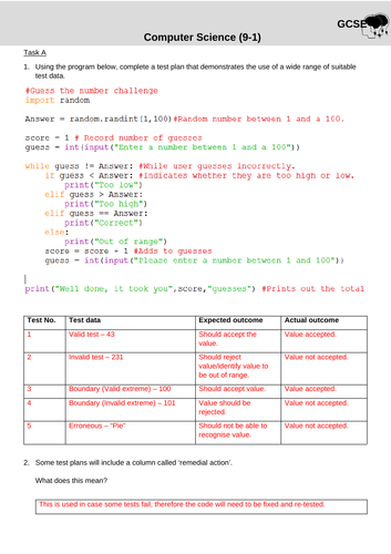 OCR GCSE - CS27: Testing