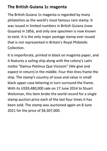 The British Guiana 1c magenta Handout