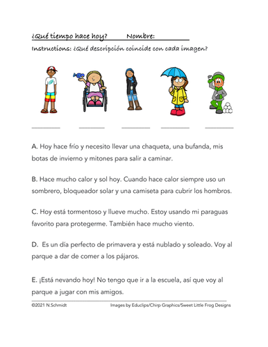 ¿Qué tiempo hace hoy? Spanish Weather Worksheet