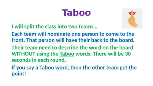 Taboo review game for GCSE English Literature and Language