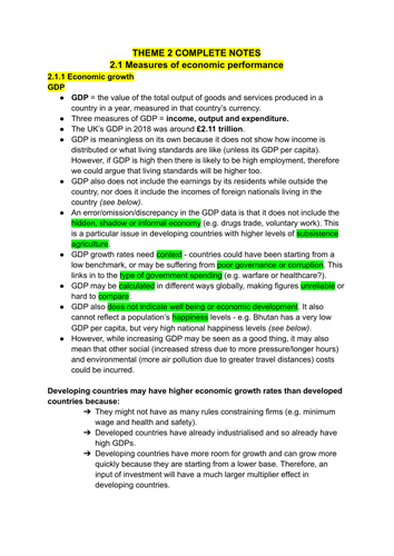 A Level economics theme 2 macroeconomics complete notes