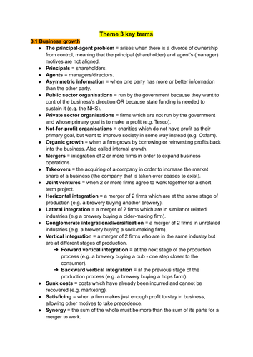 A Level microeconomics theme 3 keywords and phrases list