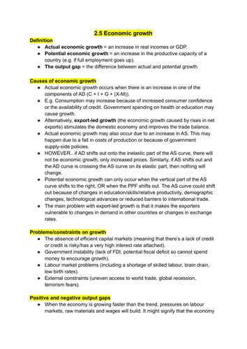 A Level macroeconomics theme 2 - economic growth notes