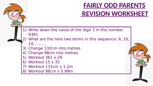 FAIRLY ODD PARENTS REVISION WORKSHEET 4