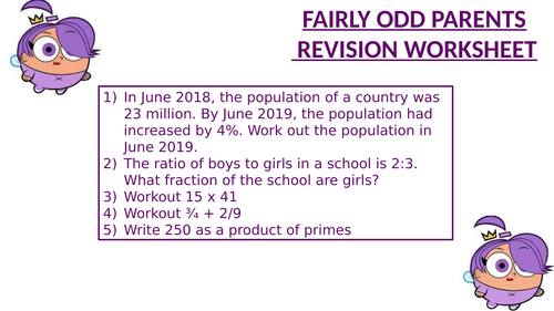 FAIRLY ODD PARENTS REVISION WORKSHEET 6